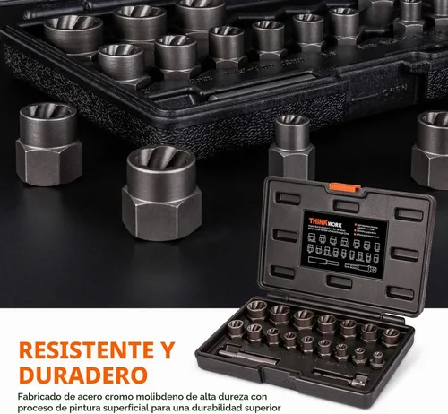 Vista 3 de THINKWORK Kit extractor de pernos, juego de 18 piezas de enchufes extractores de tuercas, removedor de pernos redondeados de 3/8 pulgadas