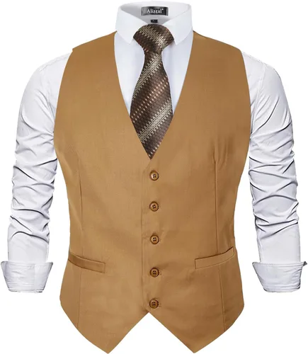Vista 22 de Alizeal Chaleco de Traje de Negocios Clásico de Color Sólido para Hombre de Ajuste Regular Chaleco de Esmoquin para Boda