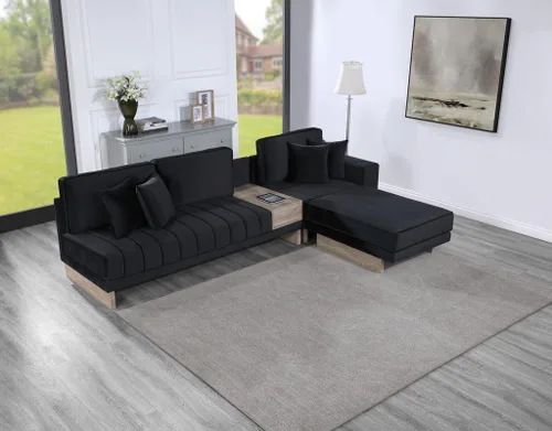 Vista 2 de Lilola Home Memphis - Sofá modular reversible de terciopelo negro de 122.5 pulgadas de ancho con compartimento de almacenamiento, cajón, puertos