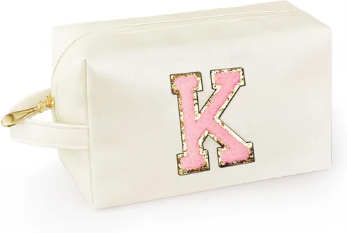 Vista 65 de Bolsa de maquillaje personalizada con inicial con asa, bolsa de cosméticos de preparación con bolsillo interior con cremallera, 8, 9, 10, 11, 12 Rosa