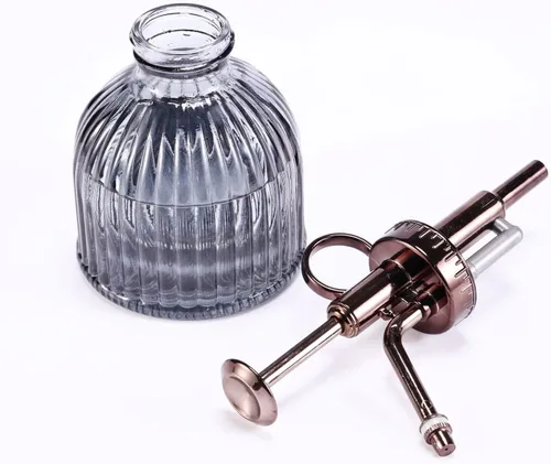 Vista 3 de Mister de cristal para plantas, botella de rociador de agua de vidrio verde de 6.5 pulgadas con bomba superior dorada, rociador de plantas pequeñas