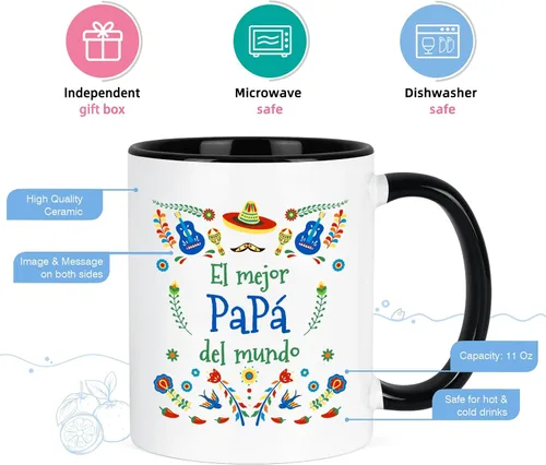 Vista 5 de YHRJWN Papa Gifts - Taza de café El Mejor Papa Del Mundo, regalos para el día del padre, regalo de cumpleaños para papá de parte de hija o hijo, 11