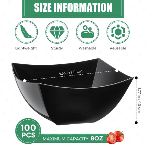 Vista 2 de Sliner 100 Piezas Cuencos de Plástico Cuadrados 8 oz Cuencos de Servir de Plástico Desechables Contenedores de Chips para Fiestas, Contenedores
