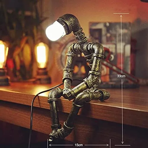 Vista 3 de Lámpara de mesa Steampunk, lámpara de escritorio retro industrial de bronce con 2 bombillas Edison regalo creativo