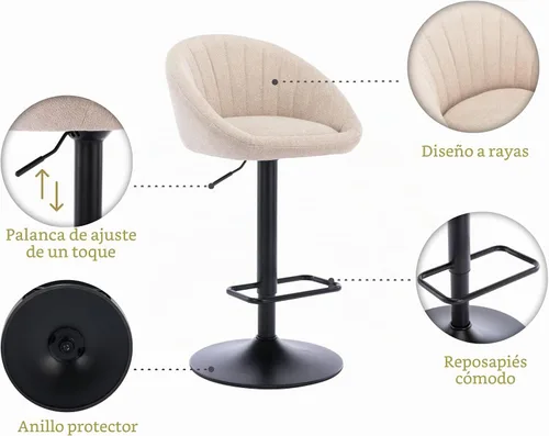 Vista 4 de EALSON Juego de 2 taburetes de bar giratorios ajustables, modernos taburetes de bar de altura de mostrador con respaldo bajo, cómodas sillas de bar