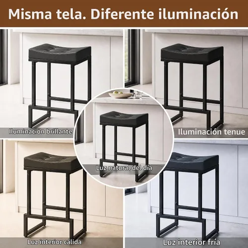 Vista 9 de FIRAVOE Juego de 2 taburetes de bar de 24 pulgadas de altura de mostrador, taburetes de bar de piel sintética para isla de cocina, taburetes de Negro