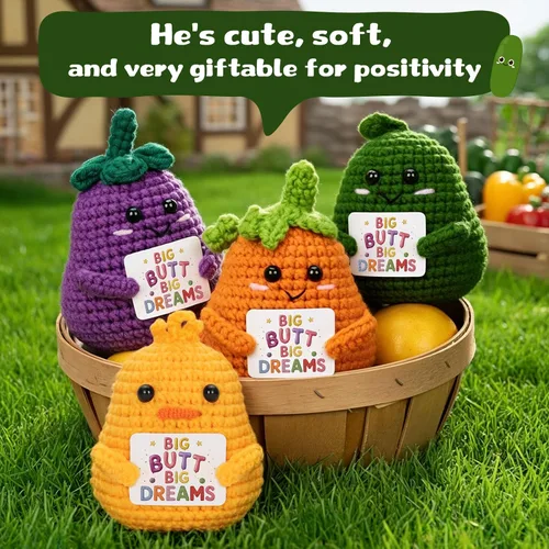 Vista 6 de Big Butt Potato - Divertida patata de ganchillo con tarjeta de afirmación de positividad para regalos divertidos de aliento (verde, 1P)