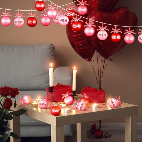Vista 3 de DoubleFill 12 adornos de bolas para el día de San Valentín para árbol, de 1.96 pulgadas, decoraciones colgantes de San Valentín, bolas de plástico