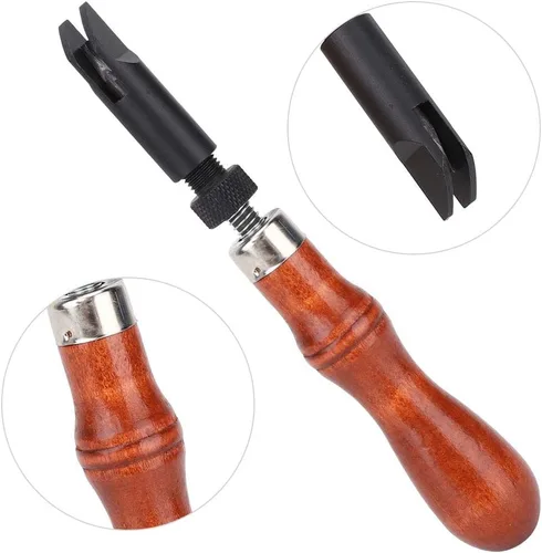 Vista 6 de GLOGLOW Herramienta de ranurado en forma de V de cuero, tipo Groover de procesamiento de cuero tipo V mango de madera para artesanía de cuero