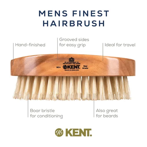 Vista 12 de Kent MC4 - Juego de cepillos para cabello y barba para hombre: cepillo exfoliante natural de cerdas de jabalí, base de madera de cerezo con cerdas