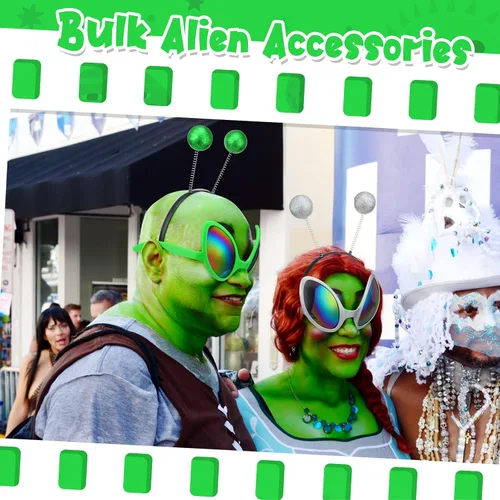 Vista 2 de 48 Pcs Alien Glasses and Headband Set Alien Rainbow Lens Sunglasses Glasses Boppers Antenna Glitter Martian Headband