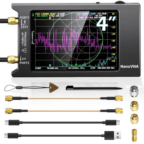Vista 11 de AURSINC Analizador de red vectorial NanoVNA H4, Lastest V4.4 9kHz-1.5GHz 4 pulgadas, analizador de antena de 4 pulgadas, con bolsa de almacenamiento