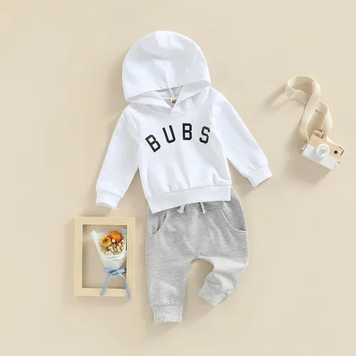Vista 3 de Ropa de bebé niño 3 6 9 12 18 24M 3T Conjunto de pantalones con capucha patchwork sudadera con capucha pantalones de rayas traje de otoño invierno