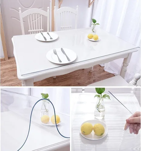 Vista 5 de Protector de mesa de PVC transparente de 0.079 in para mantel de plástico, resistente al agua, resistente al calor, para mesa de comedor, oficina
