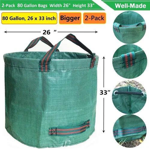 Vista 4 de Paquete de 2 bolsas profesionales de jardín grandes de 80 galones (D26, H33 pulgadas) con guantes de jardinería para bolsas de hojas, residuos