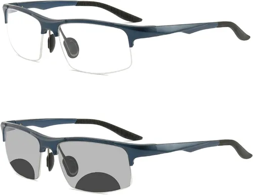 Vista 11 de COTIA Gafas de lectura bifocales para hombre, gafas deportivas, lentes fotocrómicas, lentes de transición de medio marco, lentes de presbicia
