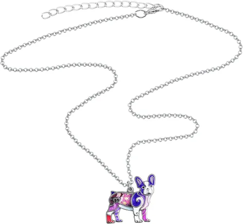 Vista 4 de BONSNY Collar de Bulldog Francés con diamantes de imitación esmaltados, diseño original para mujeres y niños