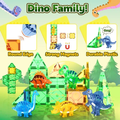 Vista 5 de Coodoo Juguetes de Dinosaurio Fichas Magnéticas 3D Dinosaurios Móviles para Niños 3-5 5-7 Juguetes Sensoriales para Exteriores para Niños Pequeños