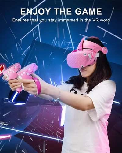 Vista 7 de 6 in 1 Set Head Strap for Oculus Quest 2 AccessoriesMODJUEGO Adjustable Forehead Strap with Silicone Touch Controller Grip Cover VR Face Cover and
