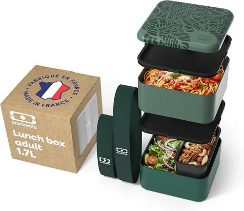 Vista 5 de monbento - Caja Bento grande MB Square Blossom con compartimentos - Lonchera a prueba de fugas para el trabajo y la preparación de comidas - Sin BPA