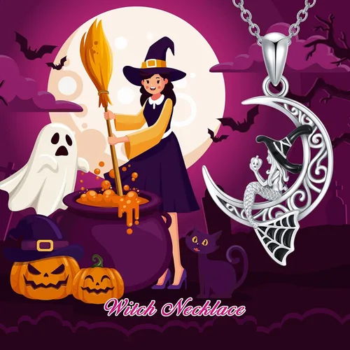 Vista 2 de PELOVNY Collar de Halloween con calavera gótica calabaza bruja sirena colgante de Halloween fiesta de cumpleaños Navidad regalo de joyería