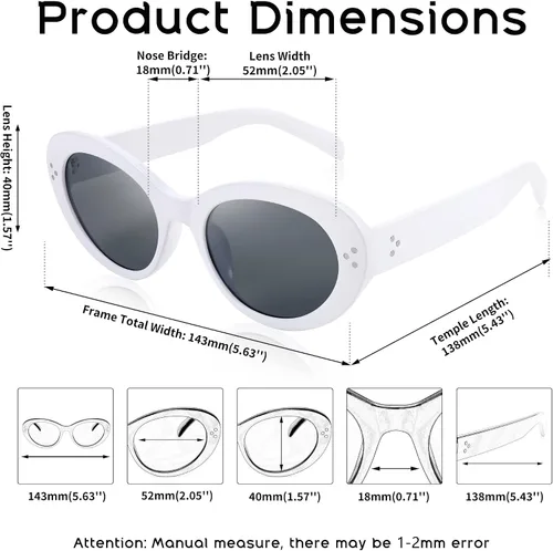 Vista 7 de FEISEDY Y2k - Gafas de sol ovaladas para mujer, gruesas, atrevidas, retro, redondas, con diseño de ojo de gato, B2313