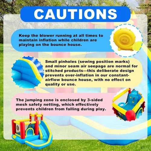 Vista 8 de WELLFUNTIME - Casa inflable para saltar con tobogán, castillo hinchable con ventilador, pared de escalada, diana, aro de baloncesto y 50 pelotas