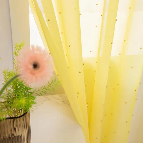 Vista 10 de Cortinas traslúcidas blancas de gasa con perlas blancas, paneles de tratamiento de ventanas, hermosas cortinas de gasa elegantes para sala de estar