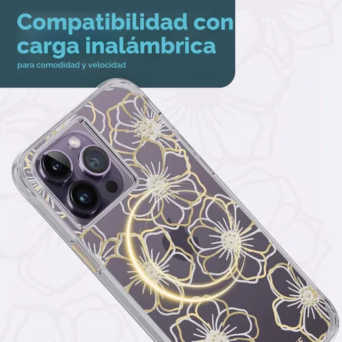 Vista 7 de Case-Mate Funda para iPhone 14 Pro Max, gemas florales, con protección contra caídas de 10 pies y carga inalámbrica, funda de diamantes de imitación