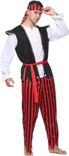 Vista 3 de Wizland Disfraz de pirata para hombres adultos, disfraz de capitán de mar, disfraz de Halloween para hombre, traje de pirata para fiesta