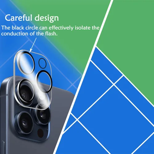 Vista 3 de BIGFACE Protector de pantalla compatible con iPhone 15 Pro + protectores de lente de cámara, [2 + 2 unidades] de vidrio templado transparente HD