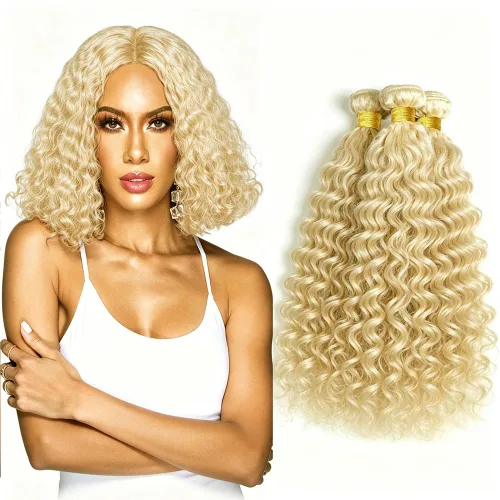 Vista 161 de P4613 Cabello humano rizado onda profunda marrón y paquetes mixtos 8 10 12 P4613 Ombre Marrón-Rubio-DP