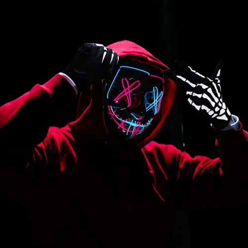 Vista 2 de Máscara de Halloween con luz LED, máscara de miedo de purga con alambre EL, para cosplay, fiestas de disfraces, fiestas de disfraces para niños