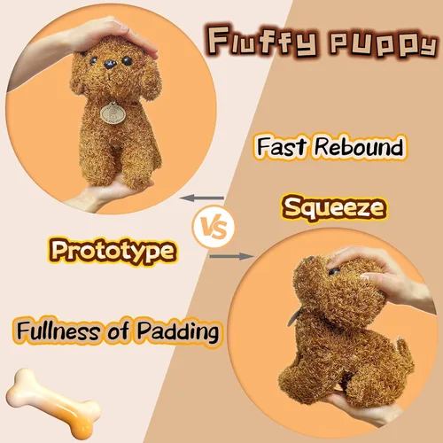 Vista 4 de Peluche de perro de peluche marrón, 10 pulgadas, lindos peluches de cachorro para niñas y niños, muñeca de peluche suave, juguetes de peluche