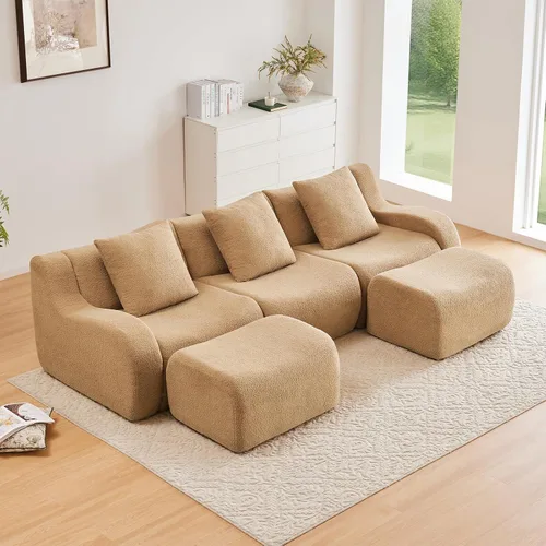Vista 30 de Sofás de peluche sin hueso para sala de estar, juego de sofá modular negro con asiento profundo, sofá de gran tamaño, sofás para sala, cómodos sofás
