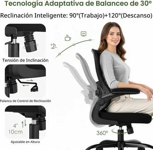Vista 6 de Silla de oficina ergonómica para escritorio, silla de computadora