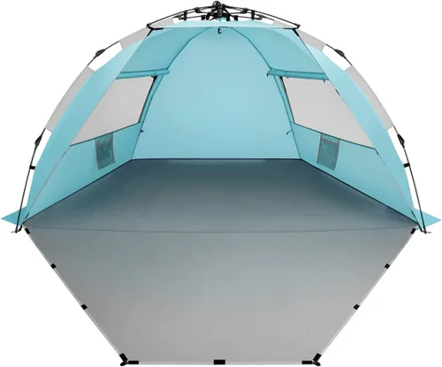 Vista 10 de Oileus - Tienda de campaña de playa XL para 4 personas, tienda de campaña portátil instantánea para playa con bolsa de transporte, estacas, 6 bolsas