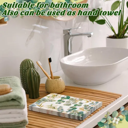 Vista 6 de Spiareal - 120 servilletas de papel verde de 3 capas desechables para invitados, toallas de mano para baño, hojas de eucalipto verdes, servilletas