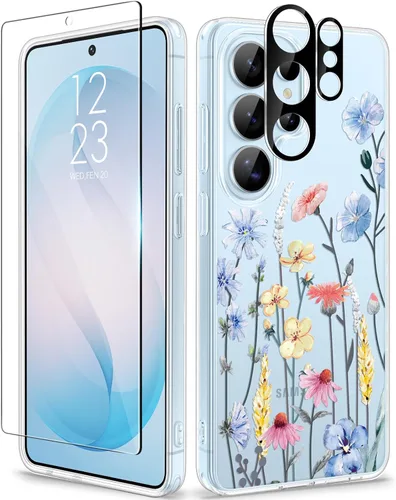 Vista 47 de GVIEWIN Funda para Samsung Galaxy S25, transparente, delgada, no 1-Floratopia/Colorido