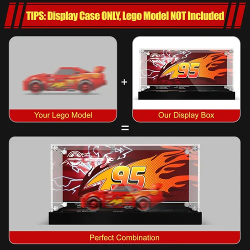 Vista 6 de Vitrina acrílica con luces LED, compatible con Lego 77255 Speed Champions Lightning McQueen Toy (solo funda, modelo no incluido)