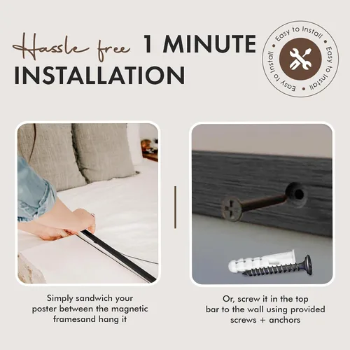 Vista 5 de Travelization Colgador Magnético para Póster de 30" Marco para Póster con Imanes Fuertes, Kit Completo para Colgar para Arte, Mapas, Imágenes y Más