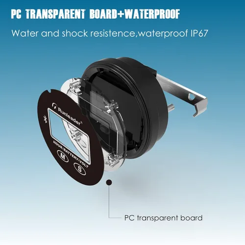Vista 8 de Runleader Medidor de nivel de batería Bluetooth LCD de 12 V a 48 V, medidor de voltios con alerta, registro de horas de funcionamiento para troyano