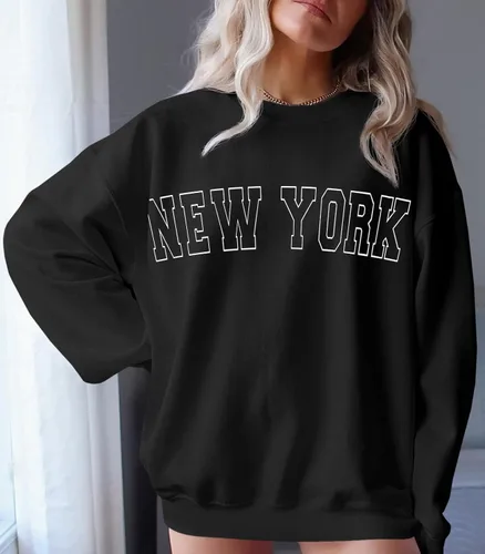 Vista 3 de Langwyqu - Suéter holgado de tamaño extragrande para mujer, diseño de cuello redondo y manga larga