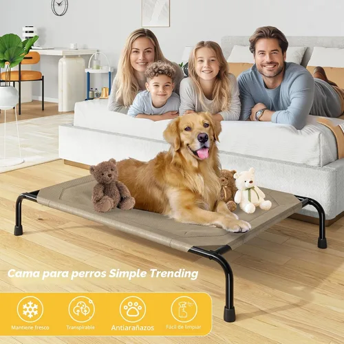 Vista 2 de Simple Trending - Cama elevada para perros para perros de tamaño grande, cuna elevada para mascotas al aire libre con cama de hamaca para mascotas