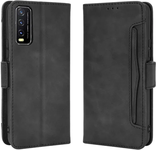 Vista 2 de Funda para Vivo Y20 2020, funda para Vivo Y20 2020 V2029 / Y20i V2027 Funda de piel sintética con tapa para Vivo Y20 2020, color negro