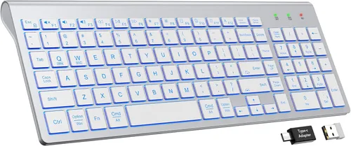Vista 8 de SABLUTE Teclado Inalámbrico con 7 Luces Traseras de Color, Teclado de Computadora Compacto, Silencioso, Recargable, Inalámbrico, con Teclas