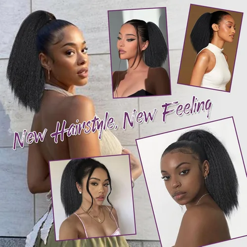 Vista 8 de WIGNEE Extensiones de cabello rizado tipo cola de caballo de 12 pulgadas, clip de garra, Yaki 1B/30, extensiones de cola de caballo para mujeres