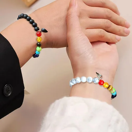 Vista 77 de 2 pulseras magnéticas para parejas, piedra natural negra mate, cristal para votos de amor eterno, juego de pulseras de cuentas de piedra de energía