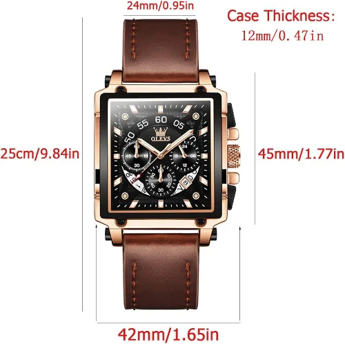 Vista 6 de OLEVS Reloj analógico de cuarzo para hombre, correa de cuero, reloj de cuarzo analógico, a la moda, esfera grande, impermeable, vestido luminoso