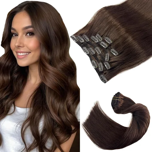 Vista 15 de Extensiones de cabello con clip Ubetta de cabello humano real, extensiones de cabello negro azabache con clip, 7 piezas, 70 g, extensiones